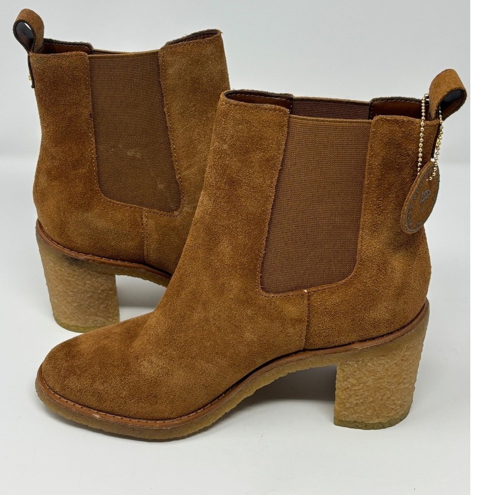 Lauren Ralph Lauren Tan Suede Chelsea Boots‎ Crepe Block Heel Ankle Booties